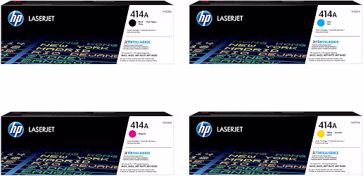 Genuine HP 414A LaserJet toner cartridges, black, cyan, magenta and yellow